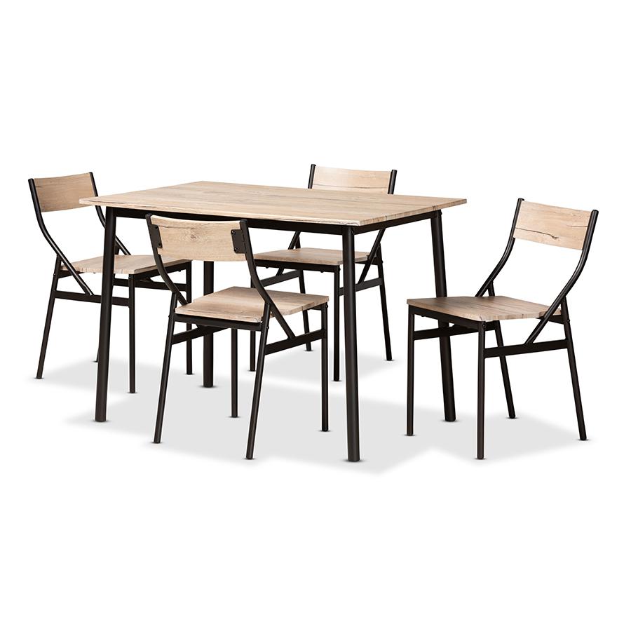 Baxton Studio Carmen Modern and Contemporary Oak Brown Finished Wood and Dark Brown Metal 5-Piece Dining Set | Dining Sets | Modishstore - 2