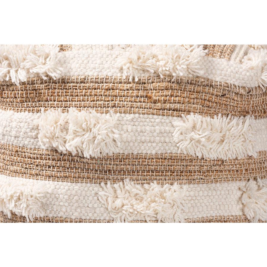Baxton Studio Basque Modern and Contemporary Moroccan Inspired Natural and Ivory Handwoven Wool Blend Pouf Ottoman | Ottomans | Modishstore - 4