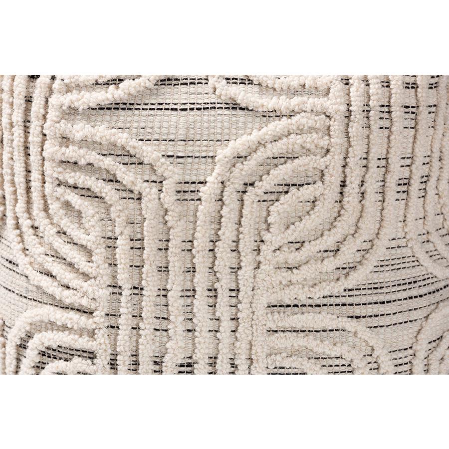 Baxton Studio Arlett Modern and Contemporary Bohemian Ivory and Black Handwoven Wool Blend Pouf Ottoman | Ottomans | Modishstore - 4