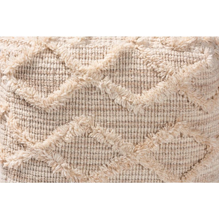 Baxton Studio Carilyn Modern and Contemporary Moroccan Inspired Ivory Handwoven Wool Blend Pouf Ottoman | Ottomans | Modishstore - 4