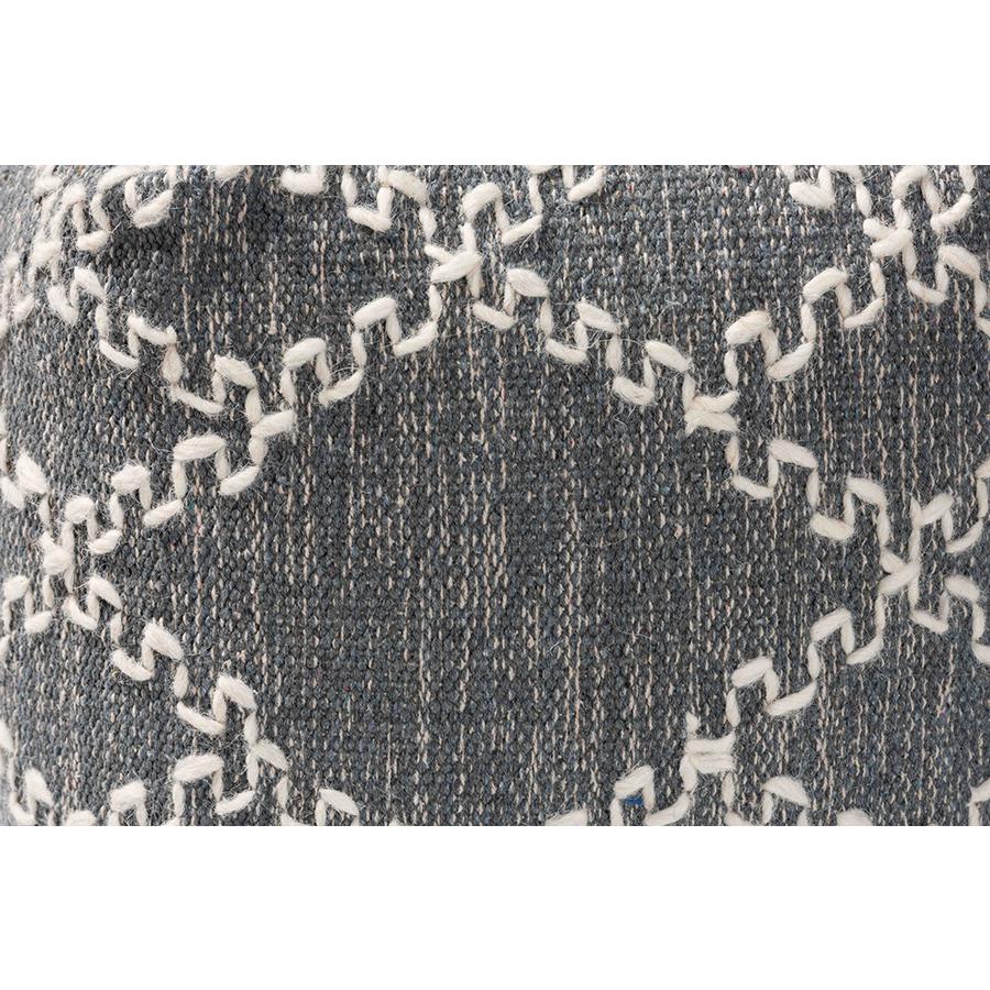 Baxton Studio Geyne Modern and Contemporary Bohemian Grey and Ivory Handwoven Cotton Blend Pouf Ottoman | Ottomans | Modishstore - 4
