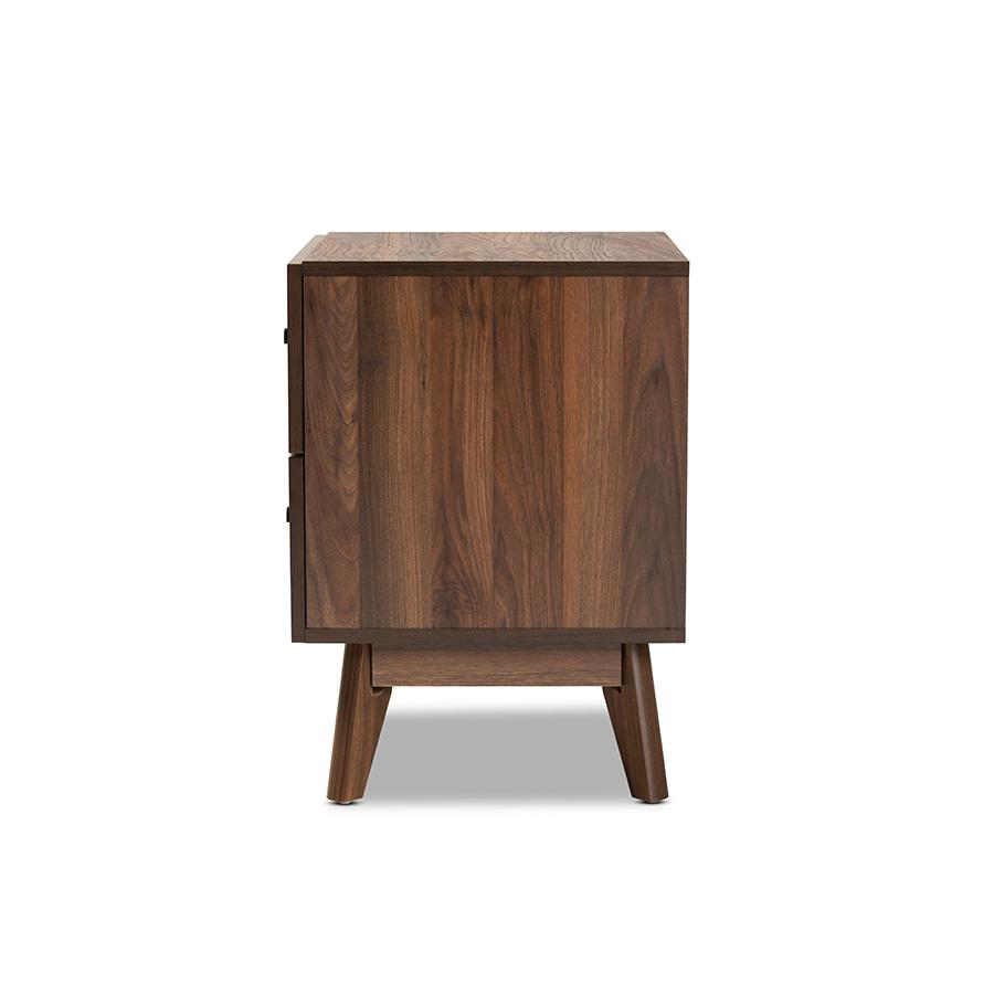 Baxton Studio Hartman Mid-Century Modern Walnut Brown Finished Wood 2-Drawer Nightstand | Nightstands | Modishstore - 4