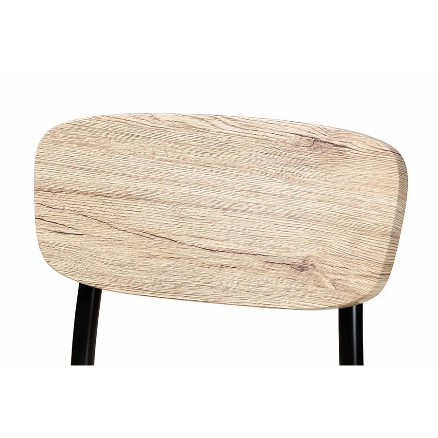 Baxton Studio Honore Mid-Century Modern Light Brown Finished Wood and Black Metal 4-Piece Dining Chair Set | Dining Chairs | Modishstore - 4