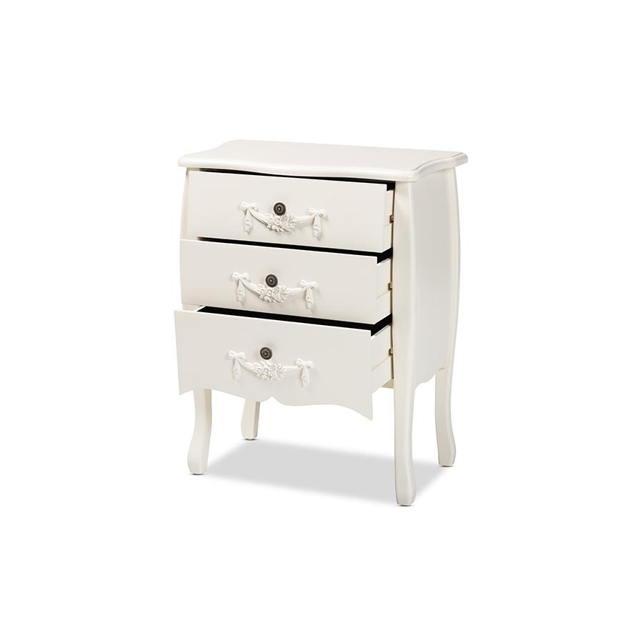 Baxton Studio Eliya Classic and Traditional White Finished Wood 3-Drawer Storage Cabinet | Drawers | Modishstore - 2