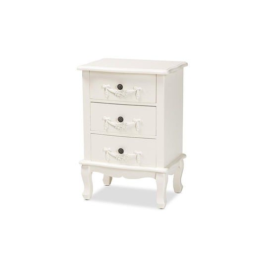 Baxton Studio Callen Classic and Traditional White Finished Wood 3-Drawer Nightstand | Nightstands | Modishstore