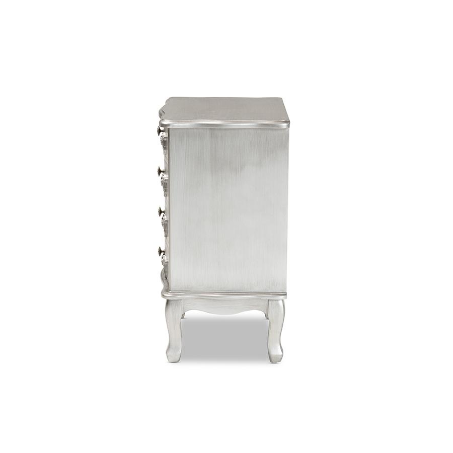 Baxton Studio Callen Classic and Traditional Brushed Silver Finished Wood 4-Drawer Nightstand | Nightstands | Modishstore - 4
