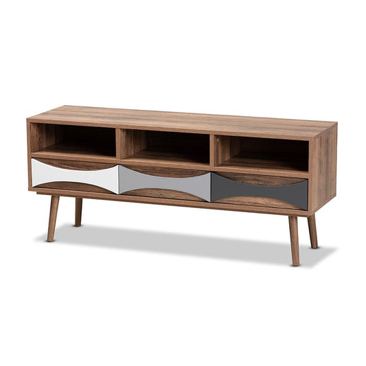 Baxton Studio Leane Modern and Contemporary Natural Brown Finished and Multi-Colored Wood 3-Drawer TV Stand | TV Stands | Modishstore