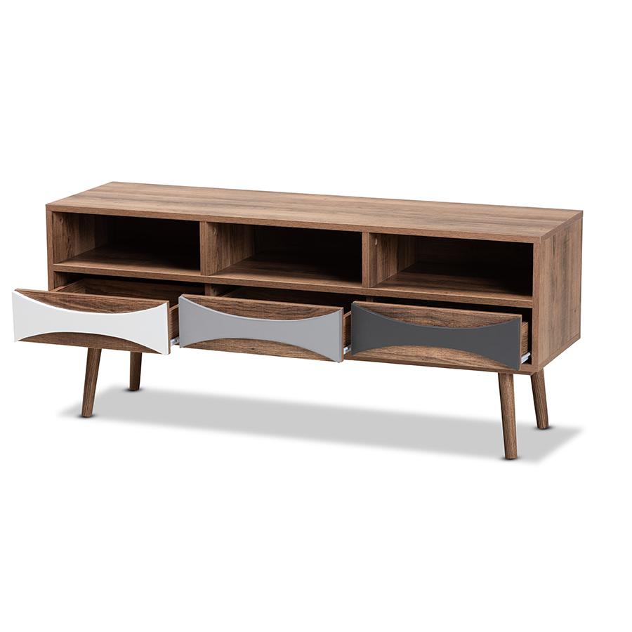 Baxton Studio Leane Modern and Contemporary Natural Brown Finished and Multi-Colored Wood 3-Drawer TV Stand | TV Stands | Modishstore - 3