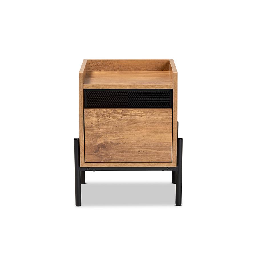 Baxton Studio Tasman Modern and Contemporary Industrial Natural Brown Finished Wood and Black Metal End Table | End Tables | Modishstore - 4