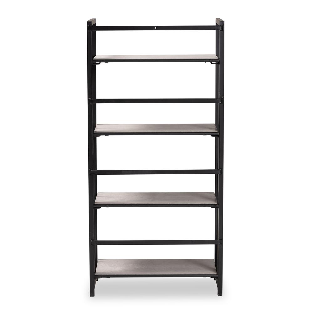 Baxton Studio Lakota Modern Industrial Light Grey Finished Wood and Black Metal 4-Tier Display Shelf | Cabinets | Modishstore - 4