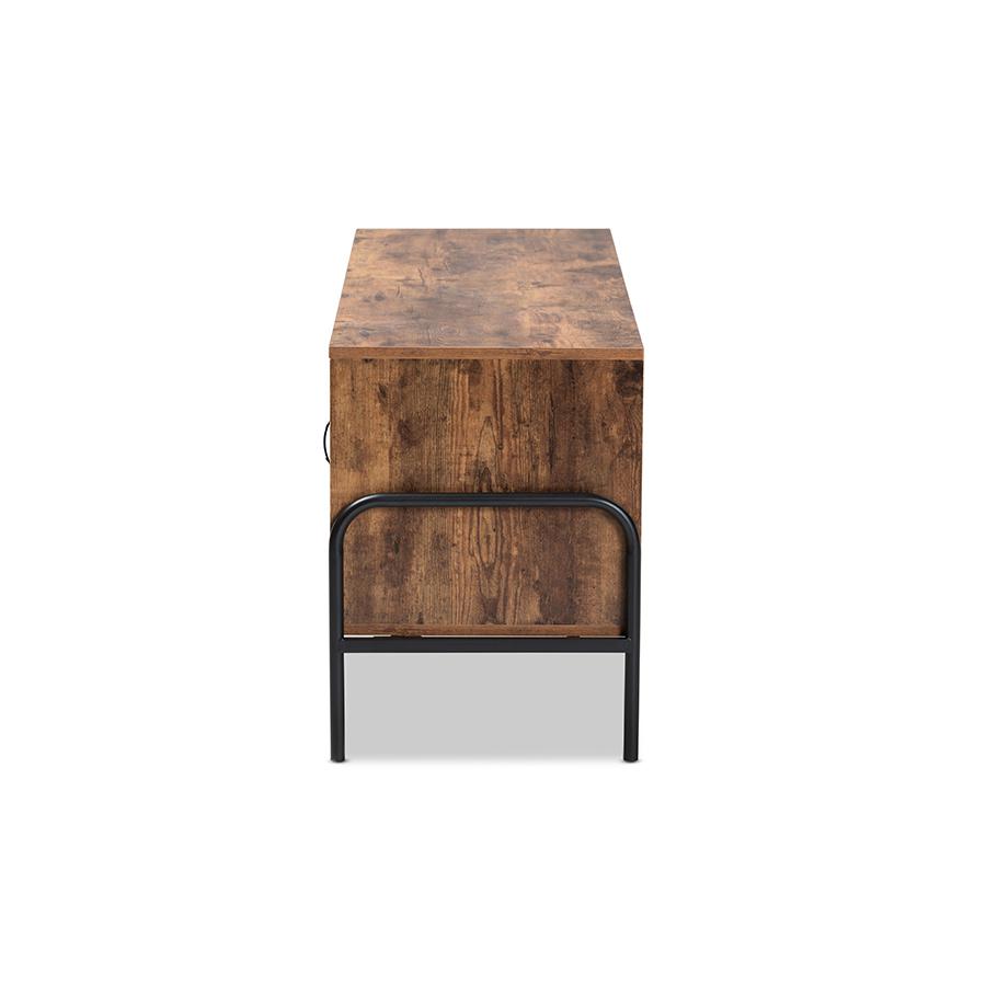 Baxton Studio Valeska Modern Industrial Walnut Brown Finished Wood and Black Metal 2-Door TV Stand | TV Stands | Modishstore - 4