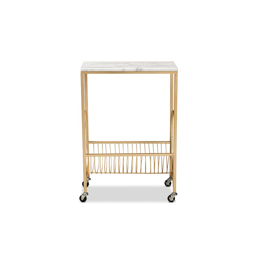 Baxton Studio Jacek Modern and Contemporary Gold Finished Metal Wine Cart with Marble Tabletop | Bar Carts | Modishstore - 3