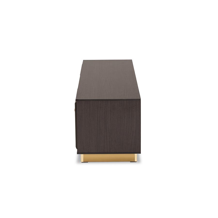 Baxton Studio Cormac Mid-Century Modern Transitional Dark Brown Finished Wood and Gold Metal 2-Door TV Stand | TV Stands | Modishstore - 4