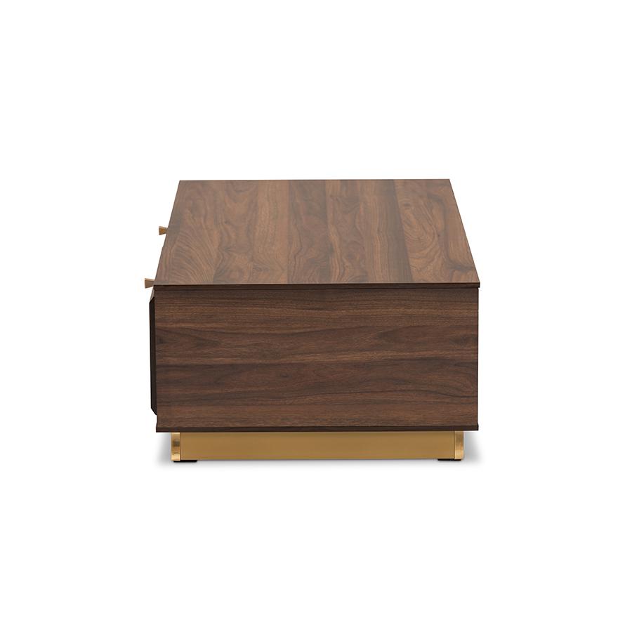 Baxton Studio Cormac Mid-Century Modern Transitional Walnut Brown Finished Wood and Gold Metal 2-Drawer Coffee Table | Coffee Tables | Modishstore - 4