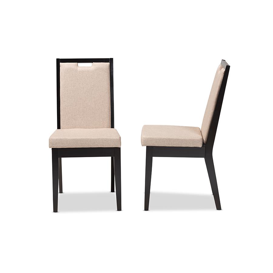 Baxton Studio Octavia Modern and Contemporary Sand Fabric Upholstered and Dark Brown Finished Wood 2-Piece Dining Chair Set | Dining Chairs | Modishstore - 4
