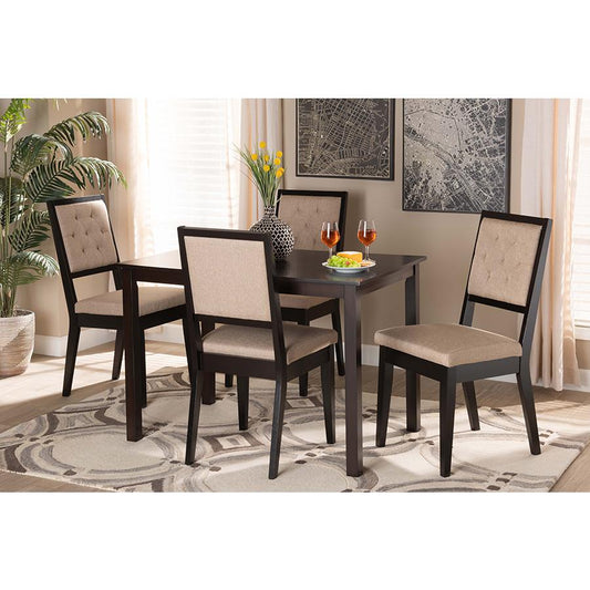 Baxton Studio Suvi Modern and Contemporary Sand Fabric Upholstered and Dark Brown Finished Wood 5-Piece Dining Set | Dining Sets | Modishstore