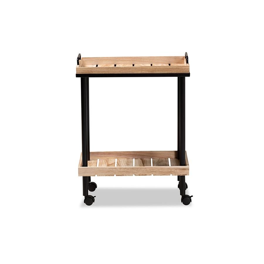 Baxton Studio Olinda Modern and Contemporary Oak Brown Finished Wood and Black Metal Kitchen Cart | Bar Carts | Modishstore - 4