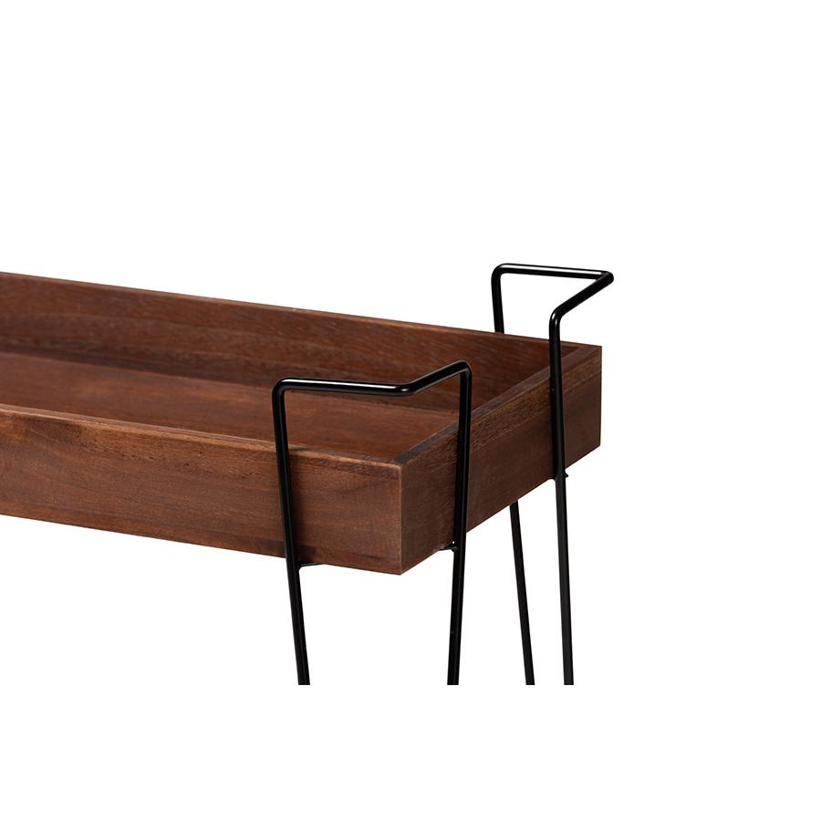 Baxton Studio Reynard Modern and Industrial Walnut Brown Finished Wood and Black Metal 2-Tier Wine Cart | Bar Carts | Modishstore - 4