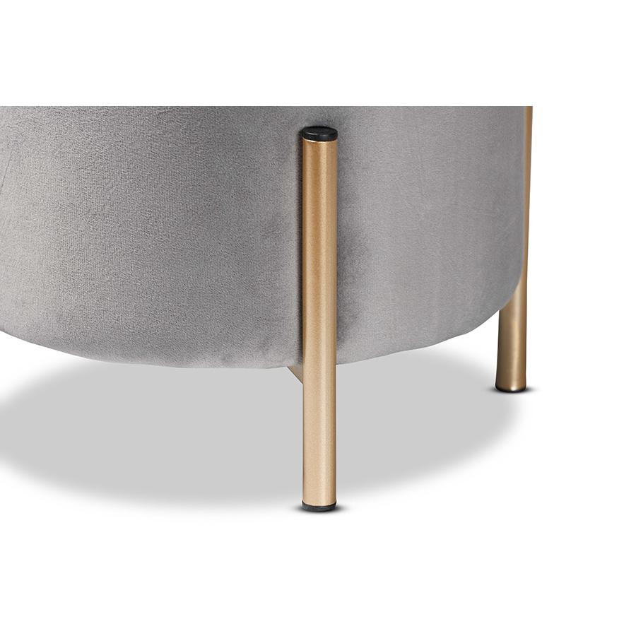 Baxton Studio Thurman Contemporary Glam and Luxe Grey Velvet Fabric Upholstered and Gold Finished Metal Ottoman | Ottomans | Modishstore - 4
