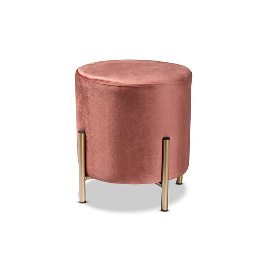 Baxton Studio Thurman Contemporary Glam and Luxe Pink Velvet Fabric Upholstered and Gold Finished Metal Ottoman | Ottomans | Modishstore