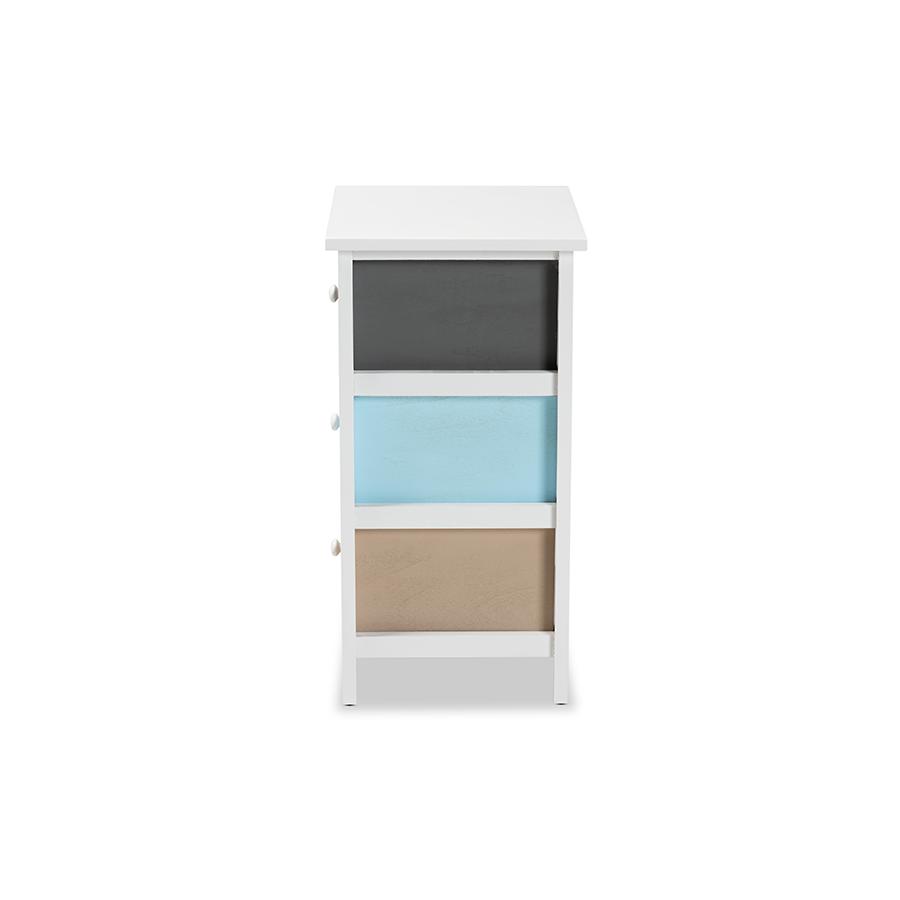 Baxton Studio Kalila Modern and Contemporary White and Multi-Colored Finished Wood 3-Drawer Nightstand | Nightstands | Modishstore - 4