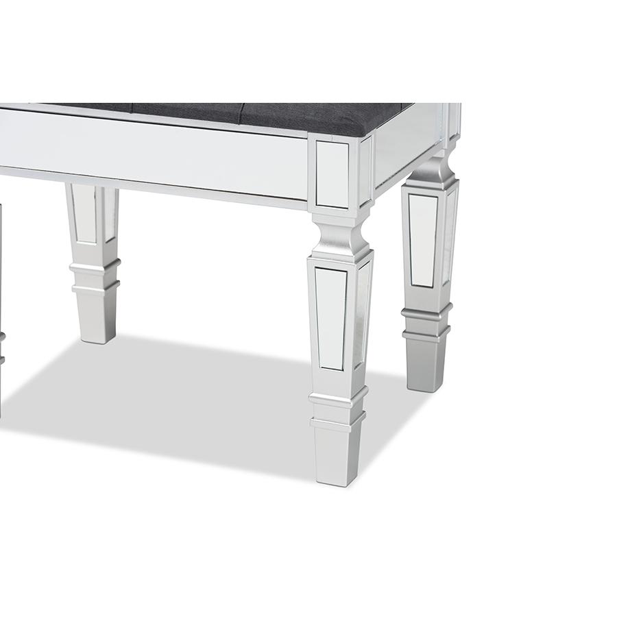 Baxton Studio Hedia Contemporary Glam and Luxe Grey Fabric Upholstered and Silver Finished Wood Ottoman | Ottomans | Modishstore - 4