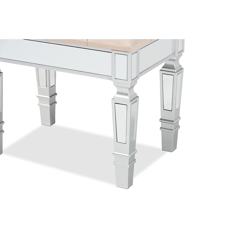 Baxton Studio Hedia Contemporary Glam and Luxe Beige Fabric Upholstered and Silver Finished Wood Ottoman | Ottomans | Modishstore - 4