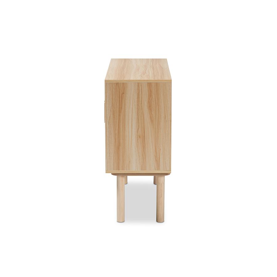 Baxton Studio Maclean Mid-Century Modern Rattan and Natural Brown Finished Wood 2-Door Sideboard Buffet | Sideboards | Modishstore - 4