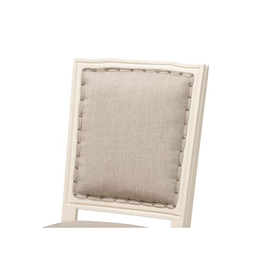 Baxton Studio Louane Traditional French Inspired Grey Fabric Upholstered and White Finished Wood 2-Piece Dining Chair Set | Dining Chairs | Modishstore - 4