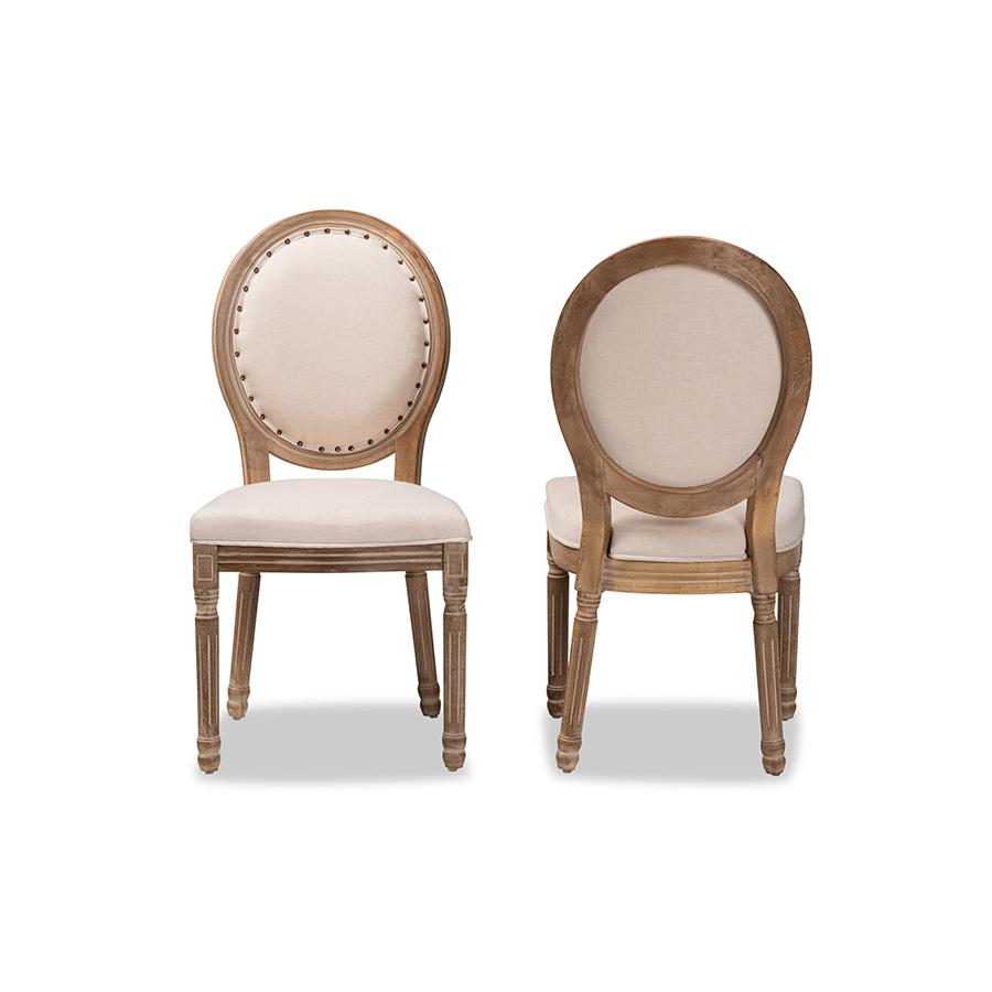 Baxton Studio Louis Traditional French Inspired Beige Fabric Upholstered and Antique Brown Finished Wood 2-Piece Dining Chair Set | Dining Chairs | Modishstore - 4