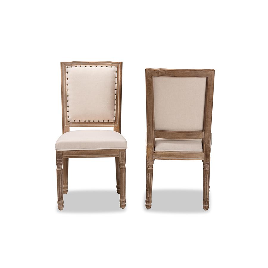 Baxton Studio Louane Traditional French Inspired Beige Fabric Upholstered and Antique Brown Finished Wood 2-Piece Dining Chair Set | Dining Chairs | Modishstore - 4