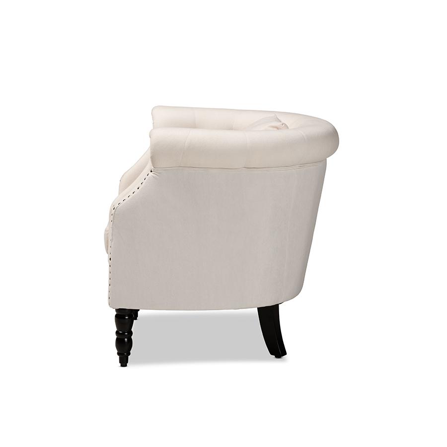 Baxton Studio Renessa Classic and Traditional Beige Velvet Fabric Upholstered and Dark Brown Finished Wood Armchair | Armchairs | Modishstore - 4