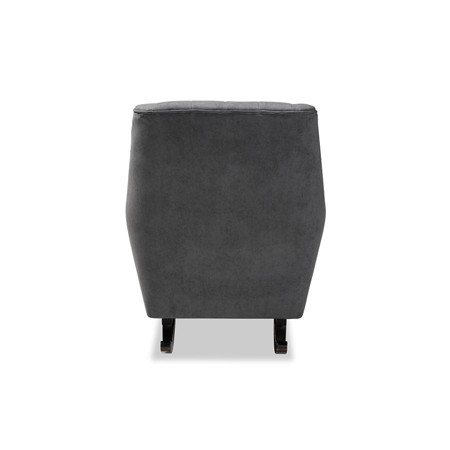 Baxton Studio Elisa Modern and Contemporary Grey Fabric Upholstered and Dark Brown Finished Wood Rocking Chair | Rocking Chairs | Modishstore - 4