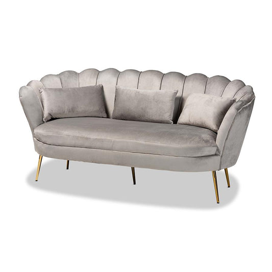 Baxton Studio Genia Contemporary Glam and Luxe Grey Velvet Fabric Upholstered and Gold Metal Sofa | Sofas | Modishstore