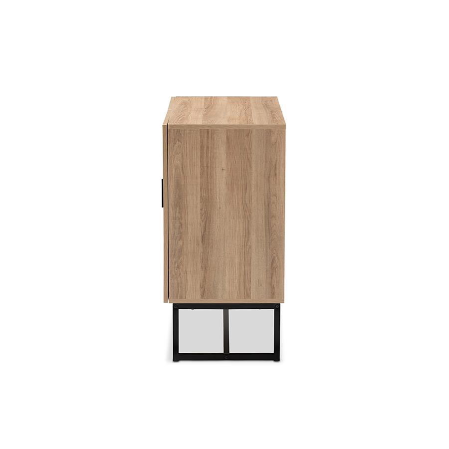 Baxton Studio Darien Modern and Contemporary Natural Brown Finished Wood and Black Metal 2-Door Storage Cabinet | Drawers | Modishstore - 4