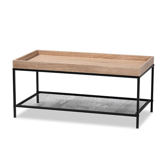 Baxton Studio Overton Modern Industrial Oak Brown Finished Wood and Black Metal Coffee Table | Coffee Tables | Modishstore