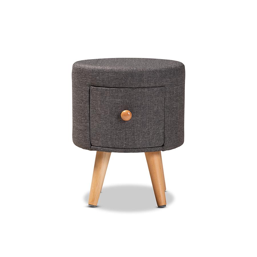 Baxton Studio Rocco Modern Transitional Dark Grey Fabric Upholstered and Oak Brown Finished Wood 1-Drawer Ottoman Stool | Ottomans | Modishstore - 4