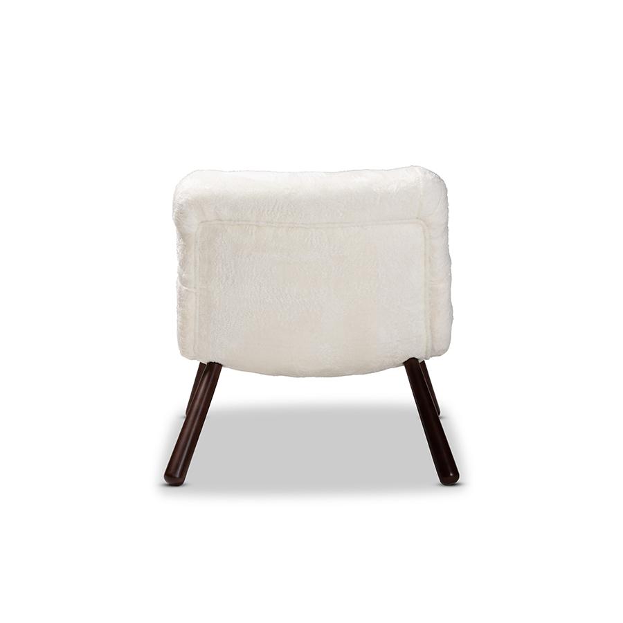 Baxton Studio Eisa Modern and Contemporary White Sherpa Upholstered and Walnut Brown Finished Wood Accent Chair | Accent Chairs | Modishstore - 4
