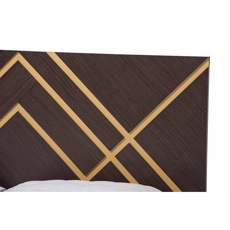 Baxton Studio Arcelia Contemporary Glam and Luxe Two-Tone Dark Brown and Gold Finished Wood Queen Size Platform Bed | Beds | Modishstore - 4