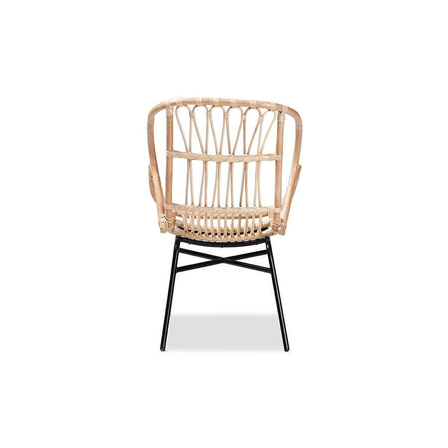 Baxton Studio Caelia Modern Bohemian Natural Brown Rattan and Black Metal Chair | Dining Chairs | Modishstore - 4