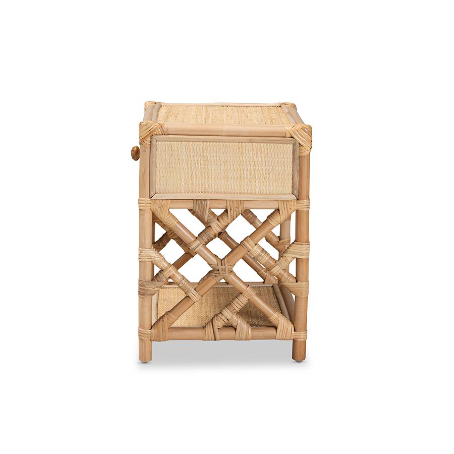 Baxton Studio Camara Modern Bohemian Natural Brown Rattan 1-Drawer Nightstand | Nightstands | Modishstore - 4