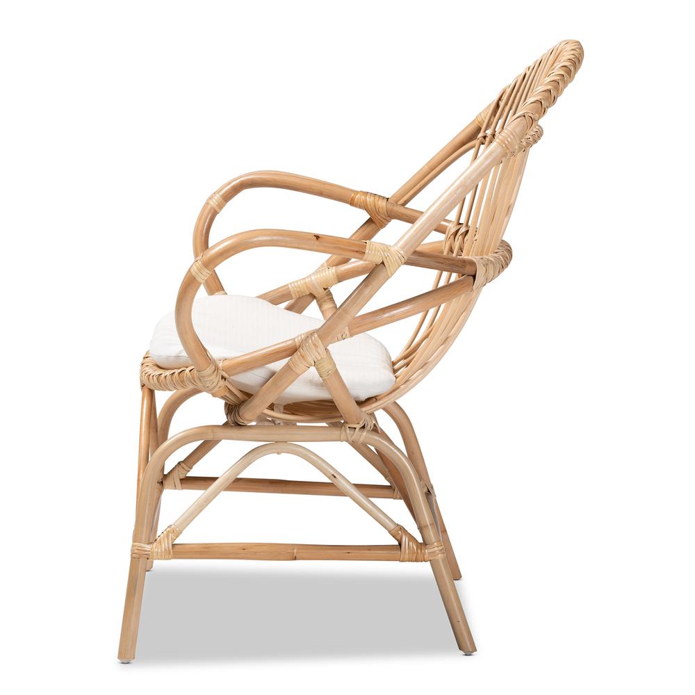 Baxton Studio Jayden Modern Bohemian White Fabric Upholstered and Natural Brown Finished Rattan Accent Chair | Accent Chairs | Modishstore - 4