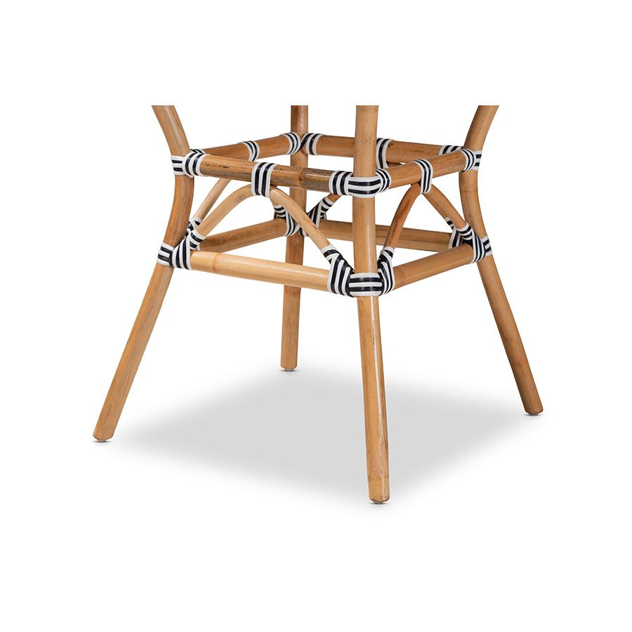 Baxton Studio Tavor Classic French Black and White Weaving and Natural Brown Rattan Dining Table | Dining Tables | Modishstore - 4