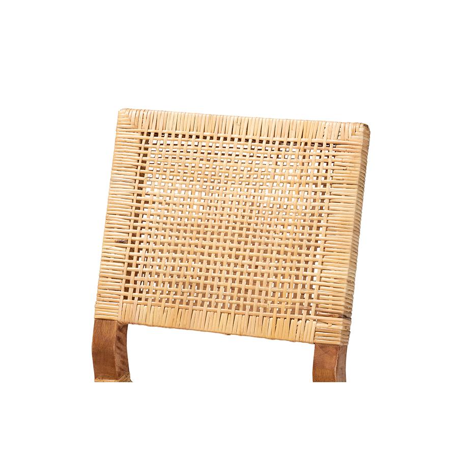 Baxton Studio Lesia Modern Bohemian Natural Brown Rattan and Walnut Brown Finished Wood 2-Piece Dining Chair Set | Dining Chairs | Modishstore - 4