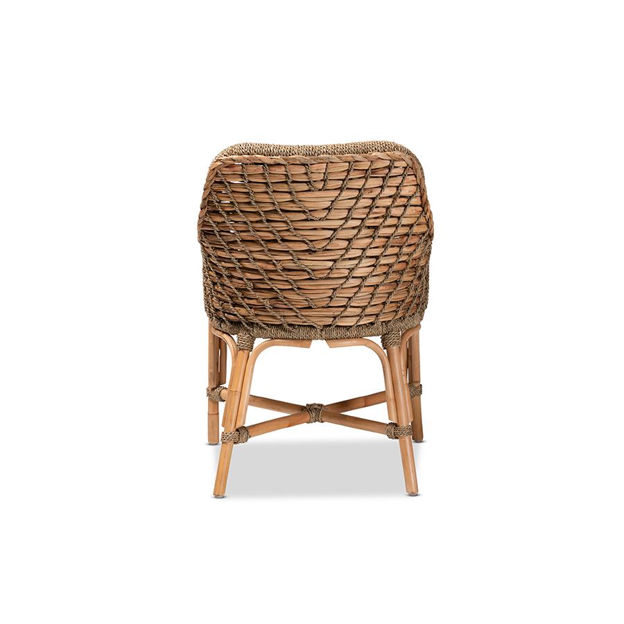 Baxton Studio Kyle Modern Bohemian Natural Brown Woven Rattan Dining Arm Chair with Cushion | Dining Chairs | Modishstore - 4