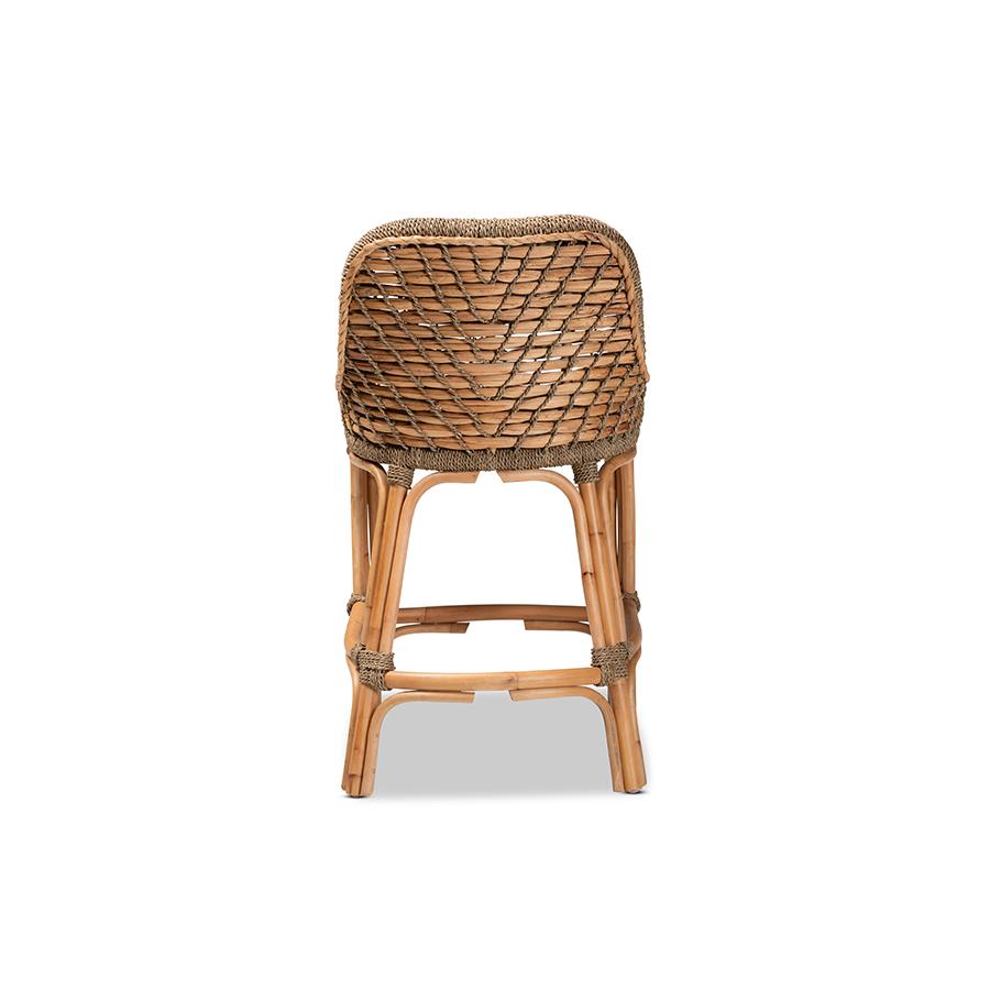 Baxton Studio Kyle Modern Bohemian Natural Brown Woven Rattan Counter Stool with Cushion | Counter Stools | Modishstore - 4