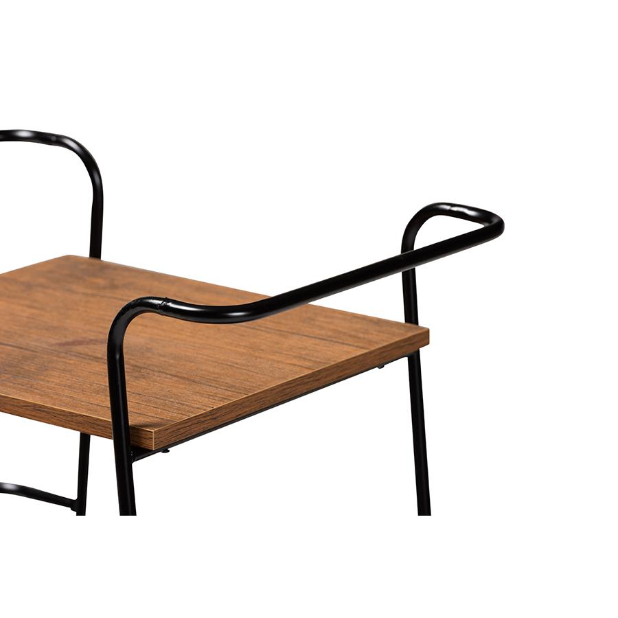 Baxton Studio Bernard Rustic Industrial Black Metal and Walnut Finished Wood 3-Tier Small Mobile Wine Bar Cart | Bar Carts | Modishstore - 4