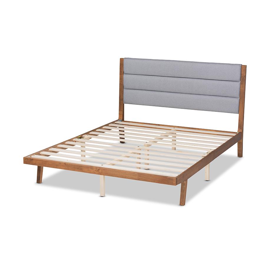 Baxton Studio Jarlan Modern and Contemporary Transitional Grey Fabric Upholstered and Walnut Brown Finished Wood Queen Size Platform Bed | Beds | Modishstore - 4