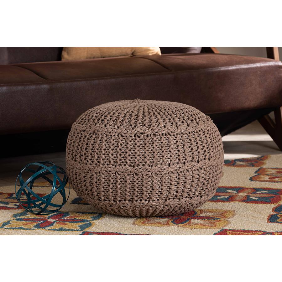 Baxton Studio Palmas Modern and Contemporary Bohemian Taupe Handwoven Pet Yarn Pouf Ottoman | Ottomans | Modishstore - 4