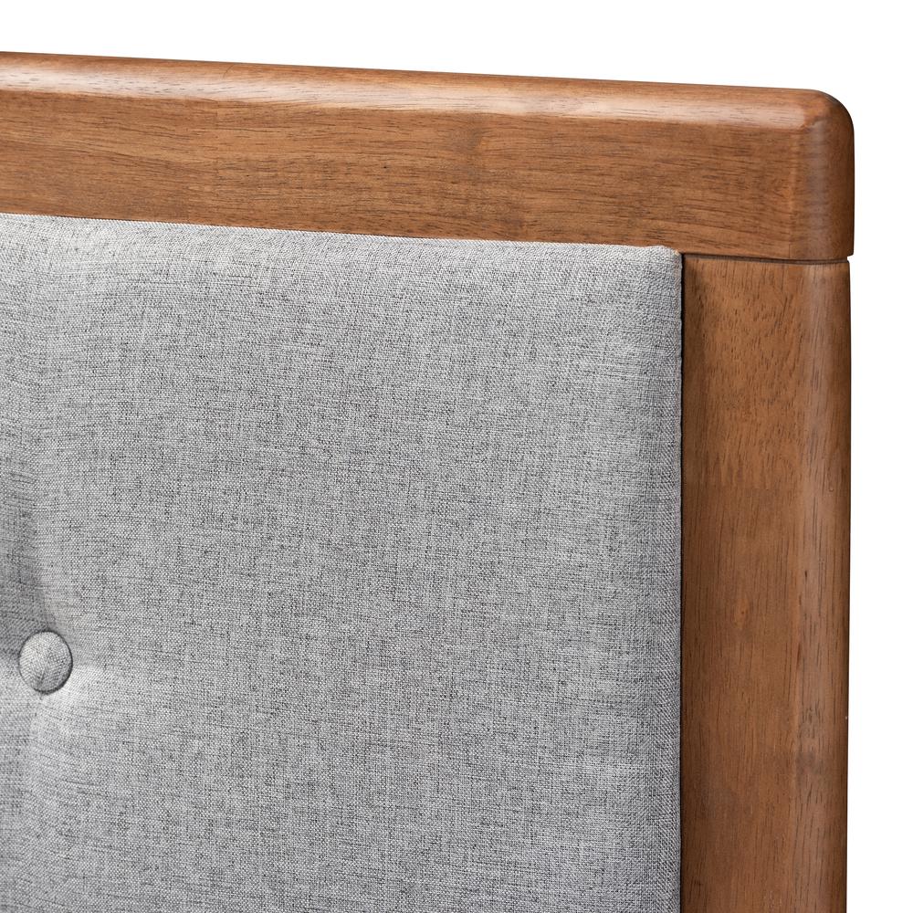 Baxton Studio Ines Mid-Century Modern Light Grey Fabric Upholstered Walnut Brown Finished Wood King Size Platform Bed | Beds | Modishstore - 4